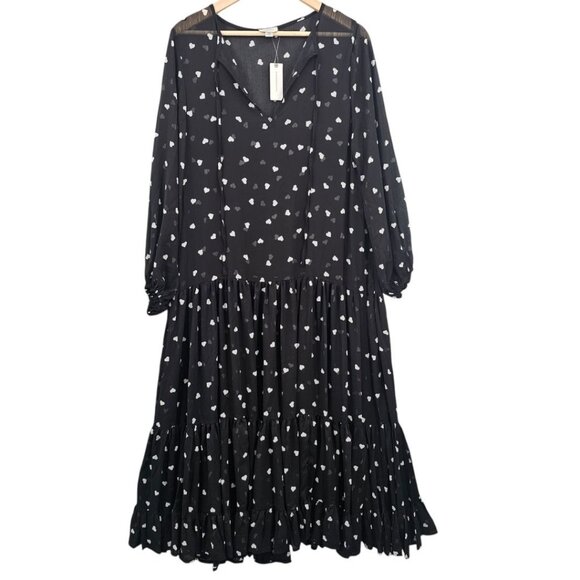 Anthropologie Maeve Womens OS Sheer Ditsy Heart‎ Kaftan Cover Up Dress NWT - Picture 5 of 14